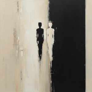Dual Echoes Of Shadow And Light In A Monochromatic Infinite Void — Laurent Fabre, Neo-abstract Art