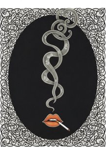 Orange Lips And Swirling Silver Smoke Amidst Filigree — Valentin Laurent De Courcey