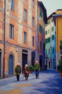 Echoes Of The Golden Hour: A Promenade Through Timeless Streets — Pauline Caron, Contemporary Impressionism