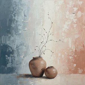Ephemeral Vessels Amidst Washes Of Dusty Blue And Peach Hues — Laurent Roche