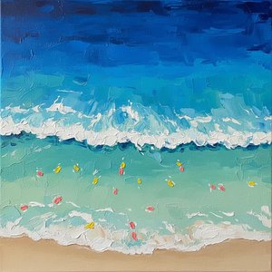 Indigo Horizon: A Meditative Study Of Rhythmic Tides And Impasto Sea Foam — David Moreau, Contemporary Abstraction