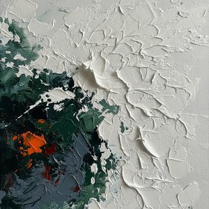 Fragmented Shadows And Crimson Embers In A Sculptural Dance Of White Impasto — David Moreau