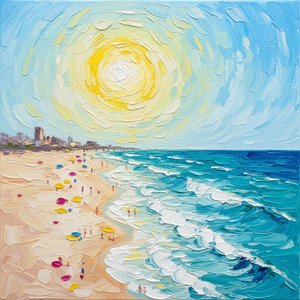 Radiant Solar Zenith Over A Swirling Cerulean Tide In Impasto Gold — Christian Noiret