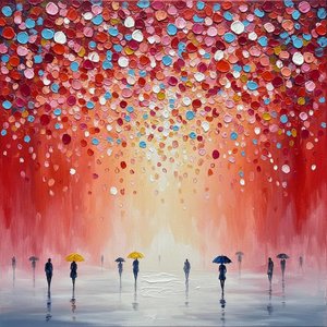 Crimson Descent: A Solitary Echo Under The Weight Of Floating Embers — Christian Noiret, Contemporary Abstract Painting