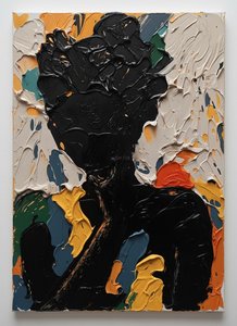 Monolithic Shadow In Ochre And Slate: A Sculptural Study Of Fragmented Solitude — David Moreau, Plaster & Texture Art