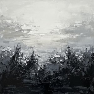 Monolithic Shadows Amidst The Ethereal Glow Of A Silent Winter Mist — David Moreau, Contemporary Abstract