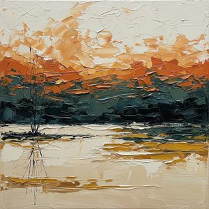 Ethereal Embers Over Silent Waters: A Monumental Study In Sculptural Impasto Gold — Christian Noiret, Contemporary Abstract