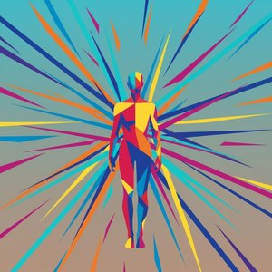 Radiant Vectors Of Form: A Monolithic Burst In Saturated Cyan And Magenta — Laurent Delcourt, Colorful / Vibrant Art