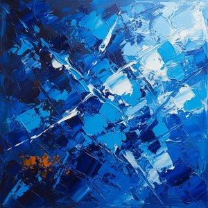 Fractured Azure Currents: A Singular Study Of Kinetic Light And Deep Oceanic Tension — Christian Noiret, Contemporary Abstract