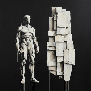 Fragmented Monolith: A Singular Study of Solitude and Sculptural Shadow