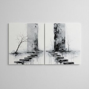 Monolithic Silence: A Singular Diptych of Ethereal Shadows and Ancestral Stone Paths