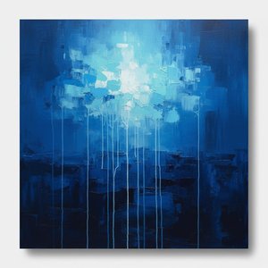 Radiant Celestial Light Descending Into The Weight Of Midnight Blue Shadows — Christian Noiret, Contemporary Abstract Painting