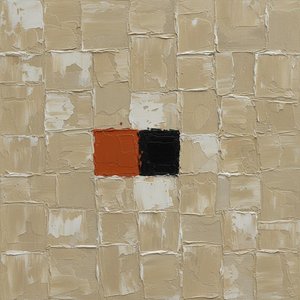 Monolithic Fragments In Burnt Orange And Midnight Black Upon Textured Sanded Grids — Laurent Fabre, Neo-abstract Art