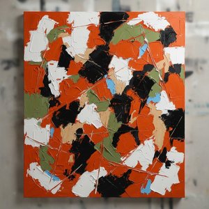 Fragmented Resonance In Burnt Orange And Obsidian: A Monumental Abstract Expressionist Study — Christian Noiret