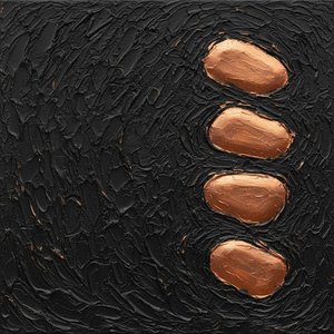 Luminous Copper Orbs Suspended Within A Monumental Void Of Textured Obsidian Impasto — David Moreau