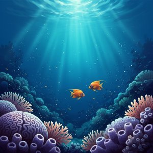 Radiant Descent Through Azure Depths With Gilded Sentinels Of The Coral Reef — Laurent Blanc