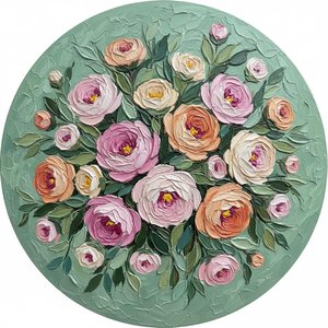 Eternal Bloom In Tondo: A Meditative Study Of Sculptural Pastel Florals — Christian Noiret, Contemporary Abstract Painting
