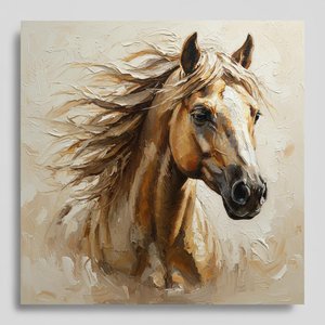 Ethereal Motion In Ochre: A Monumental Study Of Sculptural Equine Grace — David Moreau, Contemporary Abstract