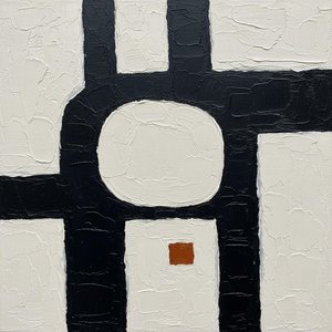 Monolithic Silence: A Structural Study In Charcoal, White, And Burnt Orange Imperium — Laurent Fabre, Neo-abstract Art (modern Abstract Compositions)