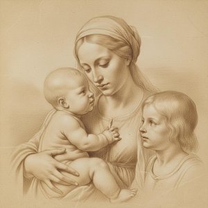 Eternal Communion In Sepia: A Sfumato Study Of Divine Tenderness — Marc Duvallier, Renaissance