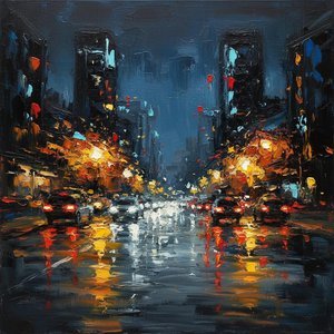 Midnight Amber Echoes: A Singular Vision Of Rain-slicked Urban Radiance — Christian Noiret