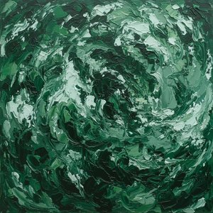 Emerald Vortex: A Singular Study Of Turbulent Motion And Deep Impasto Shadows — Christian Noiret, Contemporary Abstract