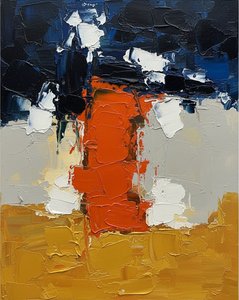 Fragmented Embers Beneath A Heavy Midnight Sky In Sculptural Impasto — Christian Noiret, Contemporary Abstract