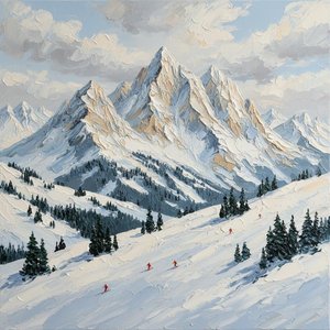 Monolithic Alpine Serenity: A Singular Vision Of Eternal Snow And Crimson Motion — Christian Noiret, Contemporary Abstract