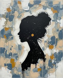 The Silent Resonance Of An Obsidian Profile In Gilded Mosaic Fragments — Christian Noiret, Contemporary Abstract Painting