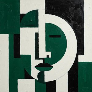 Monolithic Fragmented Portrait In Emerald And White: A Singular Geometric Masterpiece — Laurent Fabre, Neo-abstract Art