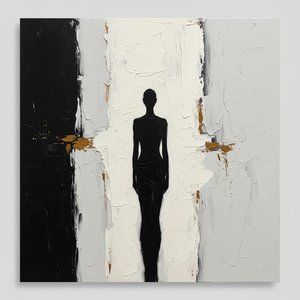 Monolithic Silence: A Fragmented Silhouette In Gold And Obsidian Impasto — Laurent Fabre