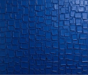 Monolithic Ultramarine Triptych: A Sculptural Study Of Deep Blue Rhythmic Shadows — Laurent Fabre, Neo-abstract Art