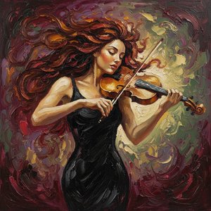 Ethereal Resonance of Crimson Strings in a Swirling Symphony of Golden Light