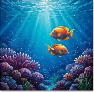 Ethereal Descent: Golden Currents Amidst The Radiant Magenta Coral Reef — Laurent Blanc