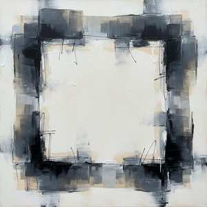 Fragmented Monolith: An Ethereal Void Within Textured Charcoal And Slate Shadows — Laurent Fabre, Neo-abstract Art
