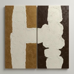 Monolithic Convergence Of Ochre And Umber In A Sculptural White Impasto Diptych — Laurent Fabre