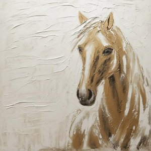 Ethereal Equine Presence In Sculptural Layers Of Ochre And Timeless Cream — David Moreau, Plaster & Texture Art