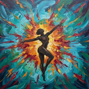 Celestial Resonance: A Singular Dance Of Radiant Gold And Primal Cobalt Motion — Christian Noiret