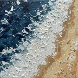 Turbulent Tides In Navy And Ochre: A Sculpted Study Of Oceanic Kinetic Energy — David Moreau, Plaster & Texture Art