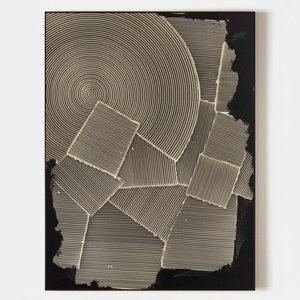 Fragmented Monolith: A Singular Study Of Rhythmic Lines And Celestial Void — David Moreau, Contemporary Abstract