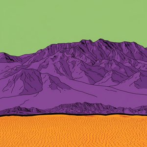 Monolithic Violet Peaks Under A Radiant Lime Sky: A Singular Graphic Masterpiece — Caroline Pelletier, Aggressive Confrontational Pop