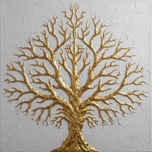 Gilded Arboreal Relief: A Monumental Study In Gold And Sculptural White Impasto — David Moreau, Plaster & Texture Art