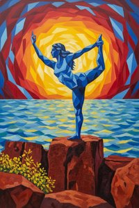 Celestial Equilibrium: The Blue Silhouette in Prana’s Radiance
