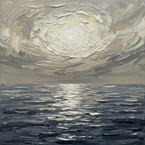 Celestial Solitude: A Monumental Impasto Study Of Lunar Light And Midnight Tides — David Moreau, Plaster & Texture Art