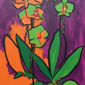 Vibrant Botanical Echoes In Saturated Purple And Radiant Orange Abstract Composition — Caroline Pelletier