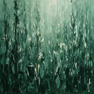 Vertical Growth Through Deep Emerald Shadows And Pale Seafoam Light — David Moreau, Plaster & Texture Art