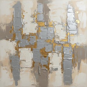 Fragmented Monoliths In Gilded Taupe: A Monumental Study Of Architectural Serenity — David Moreau, Plaster & Texture Art