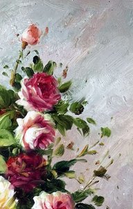 Impressionist Rose Bouquet In Blue Vase