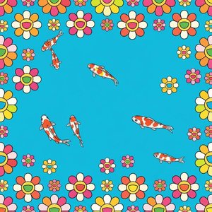 Cerulean Serenity: A Singular Symphony Of Floating Koi And Radiant Floral Borders — Sylvain Vasseur, Murakami Superflat