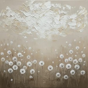 Ephemeral Echoes Of Ivory Clouds And Whispering Dandelion Silhouettes In Deep Umber — David Moreau, Plaster & Texture Art